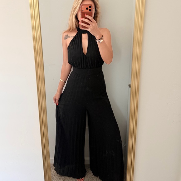 Pants - Black Halter Wide-Leg Jumpsuit